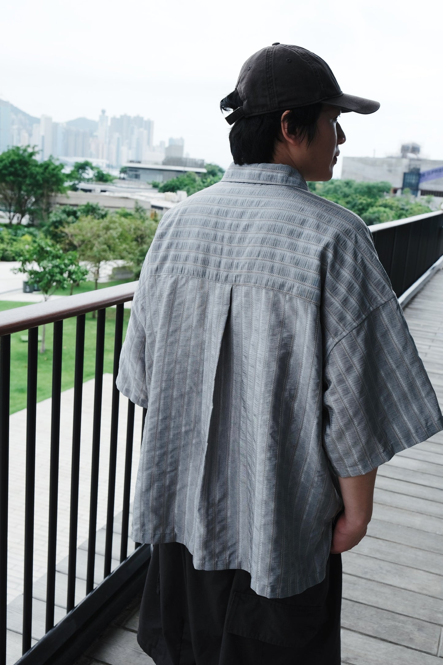 Tancha Japanese jacquard striped shirt (grey)