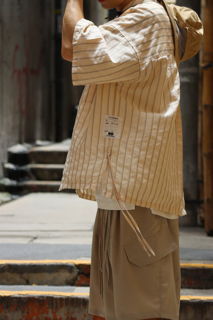 Tancha series Japanese jacquard striped shirt (cream yellow)