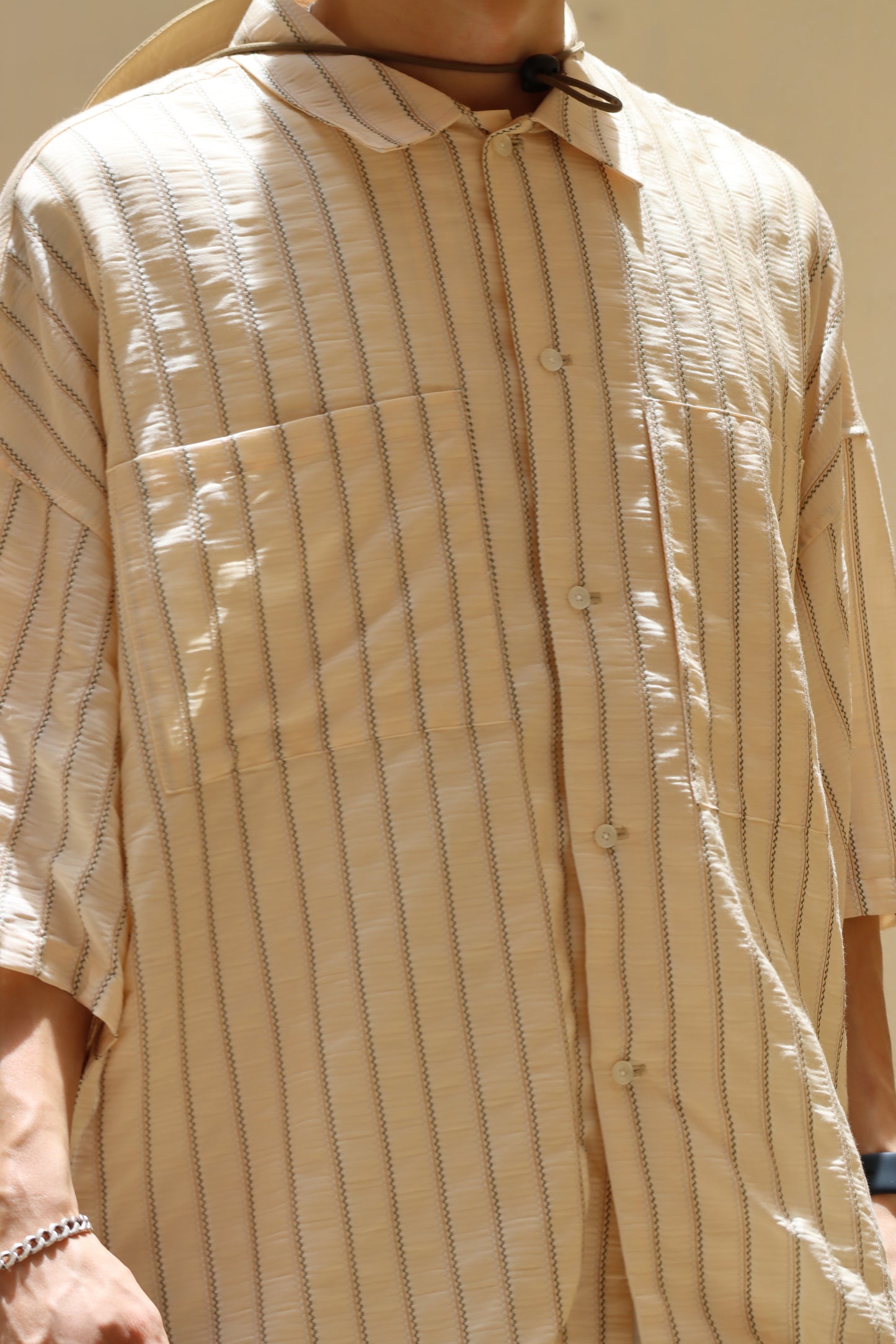 Tancha series Japanese jacquard striped shirt (cream yellow)