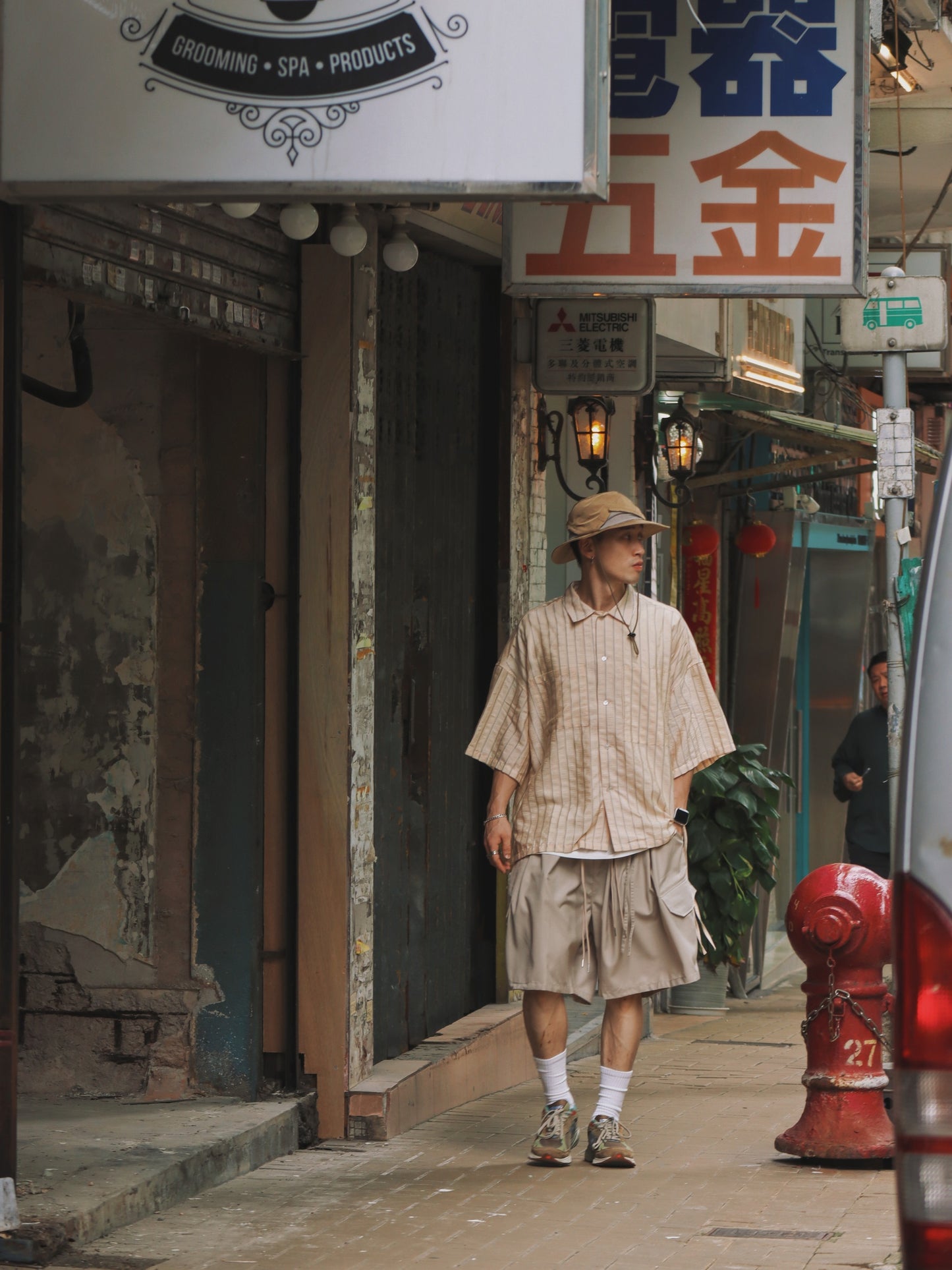 Tancha series Japanese jacquard striped shirt (cream yellow)