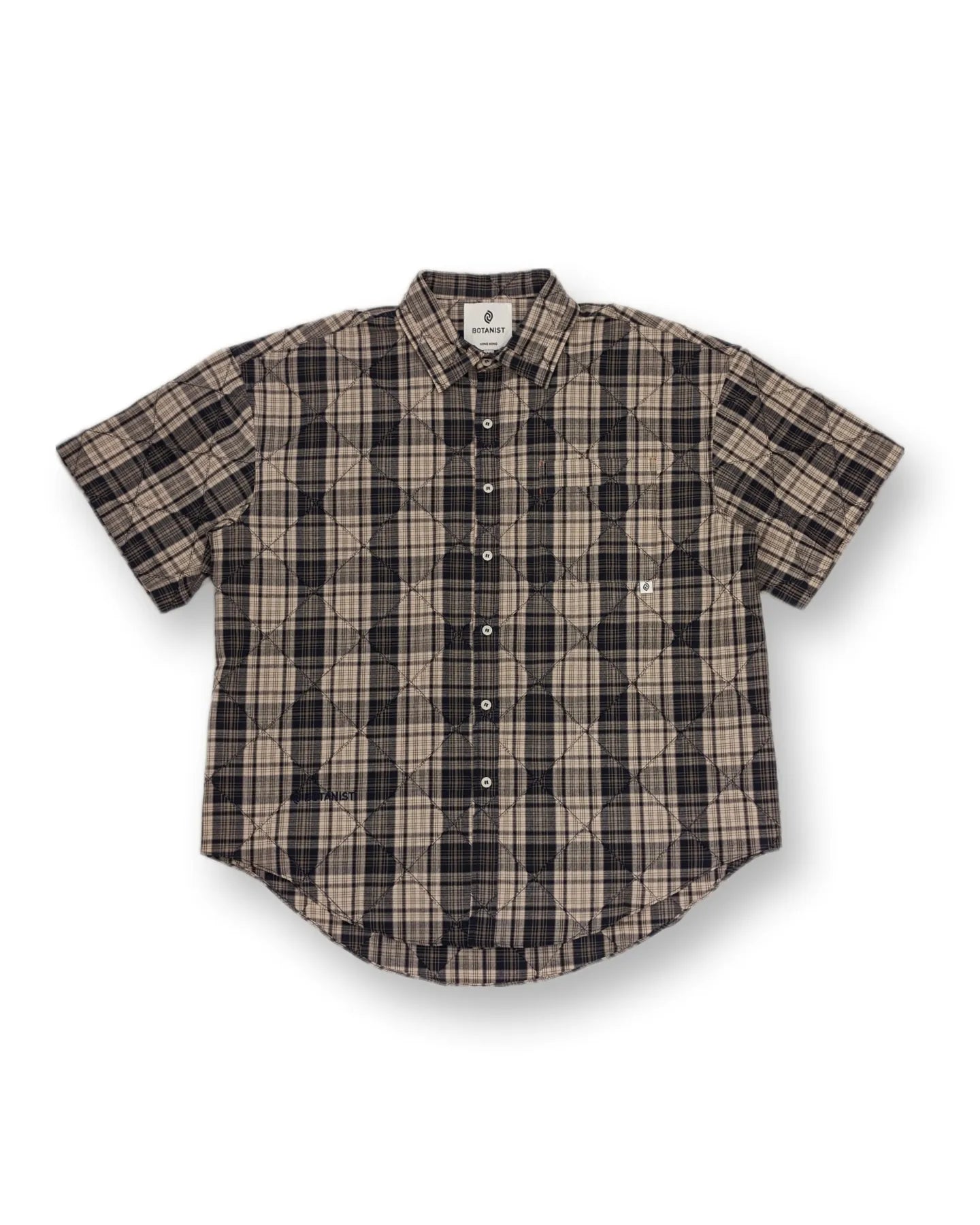 Checkered short-sleeved shirt (dark blue and gray double check)