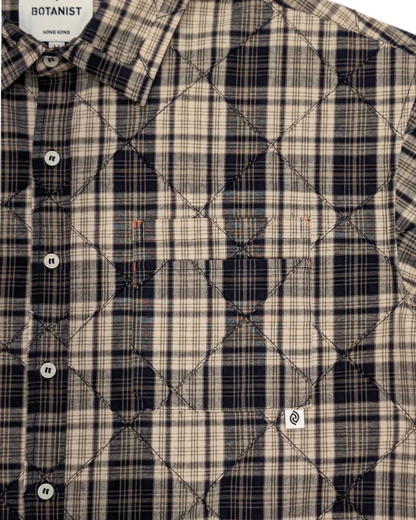 Checkered short-sleeved shirt (dark blue and gray double check)