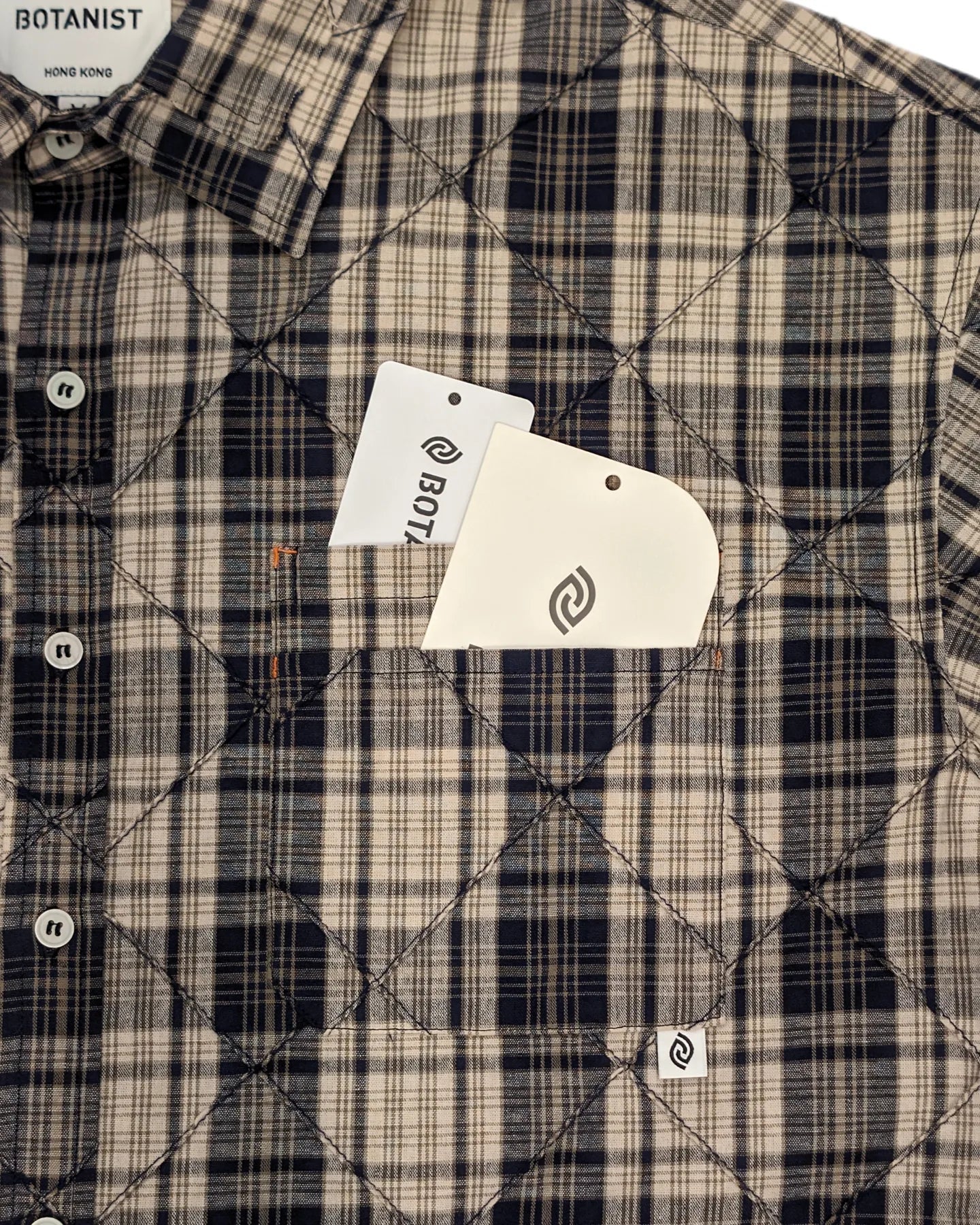 Checkered short-sleeved shirt (dark blue and gray double check)