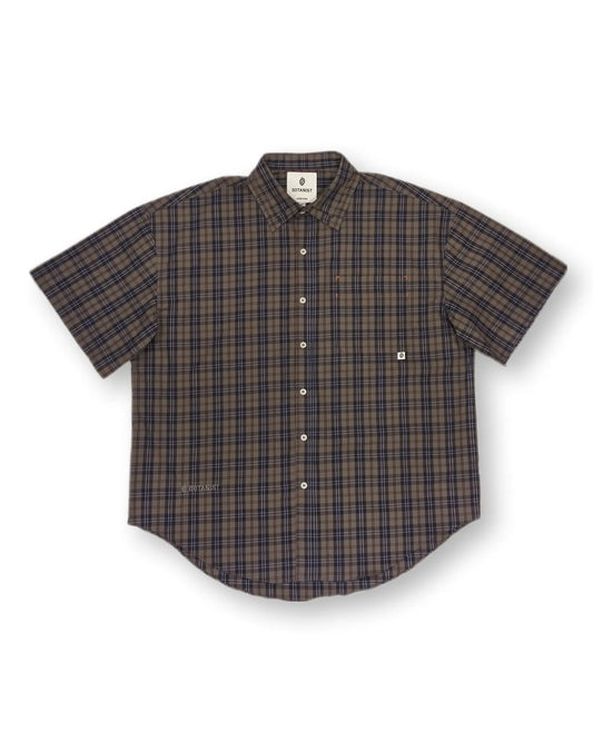 Checkered short-sleeved shirt (gray-blue check)