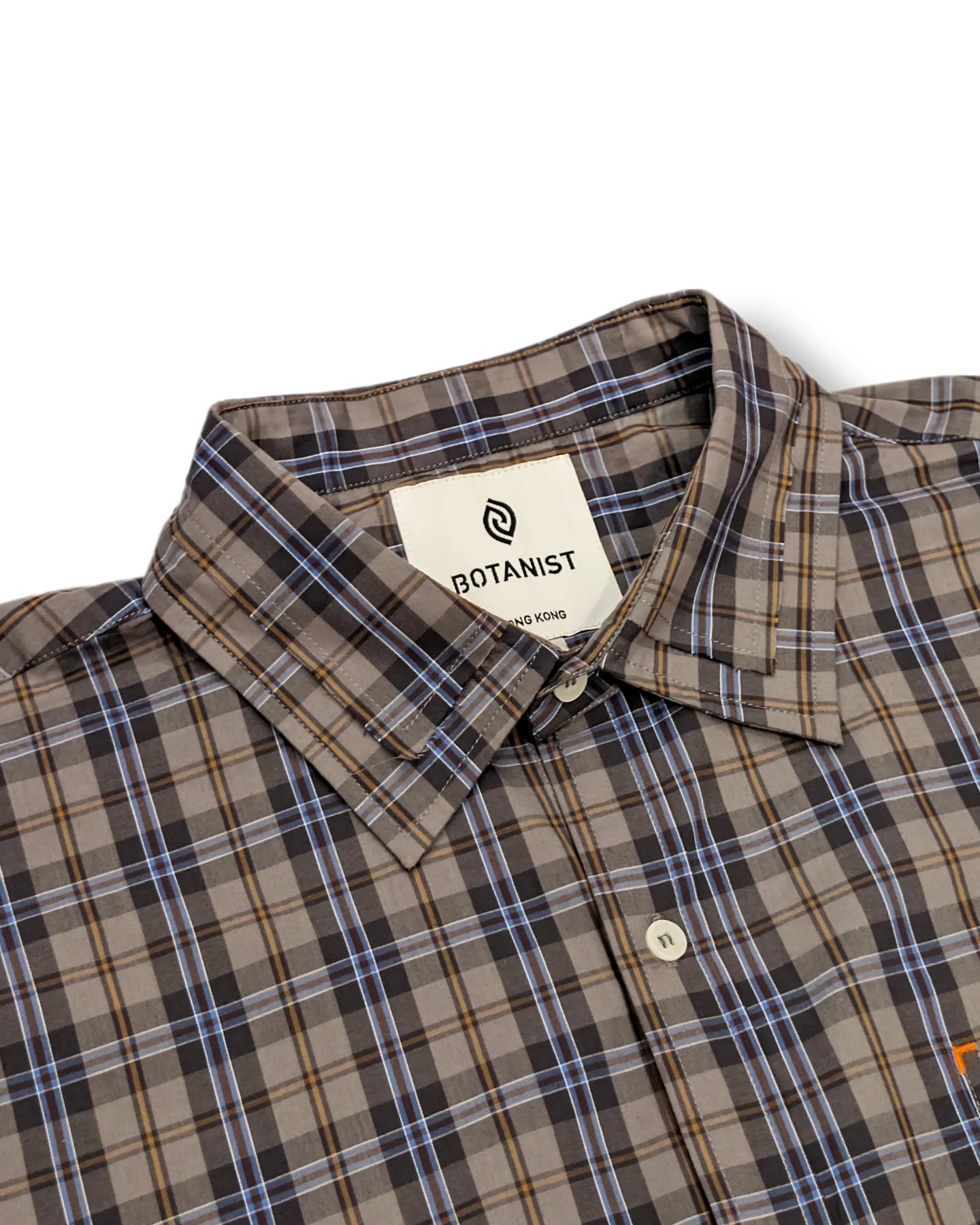 Checkered short-sleeved shirt (gray-blue check)