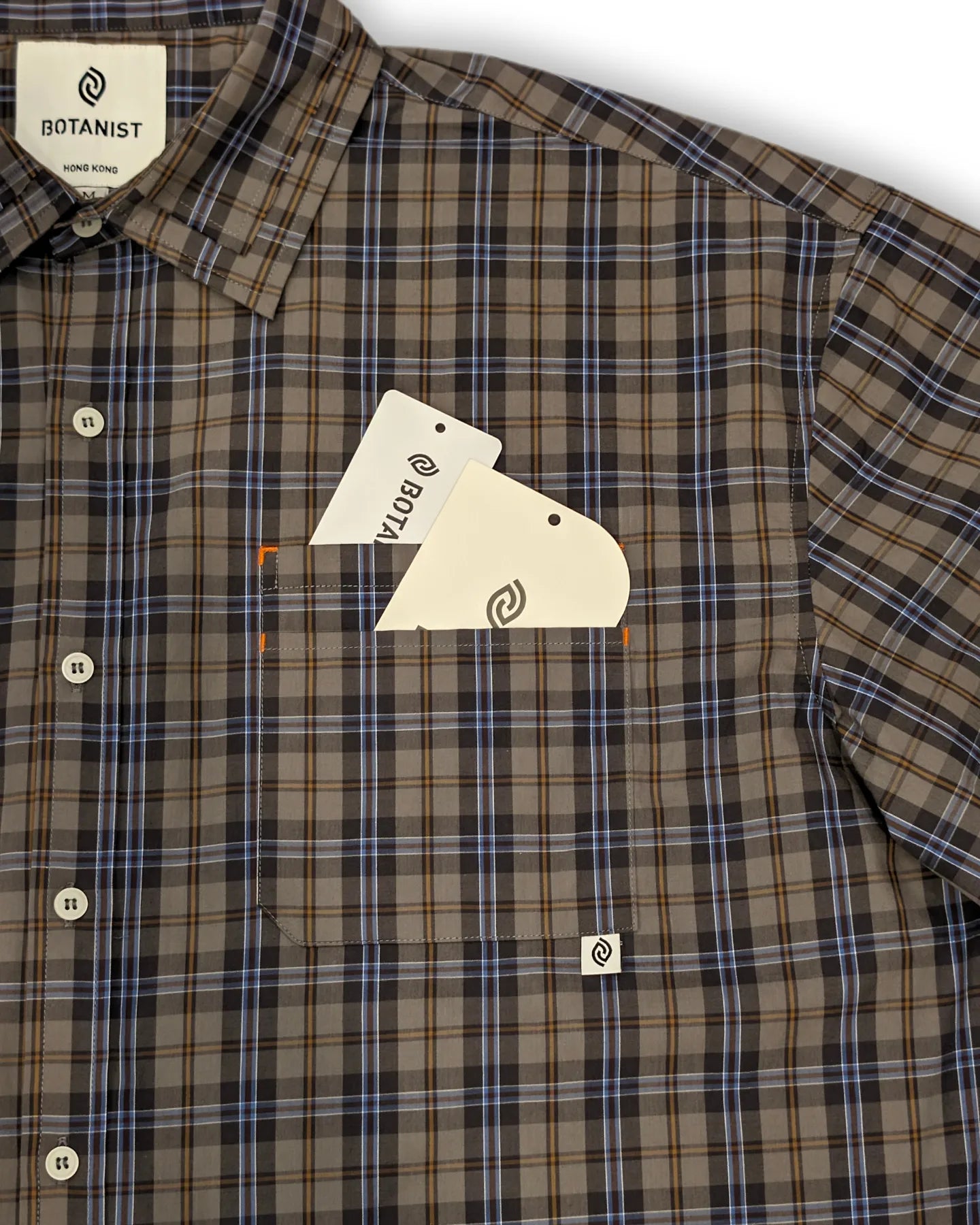 Checkered short-sleeved shirt (gray-blue check)